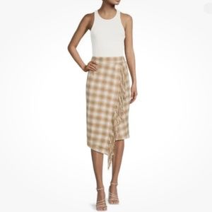 Time and Tru Women’s Fringe Faux Wrap Skirt Mocha Splash Plaid Size XL NEW
